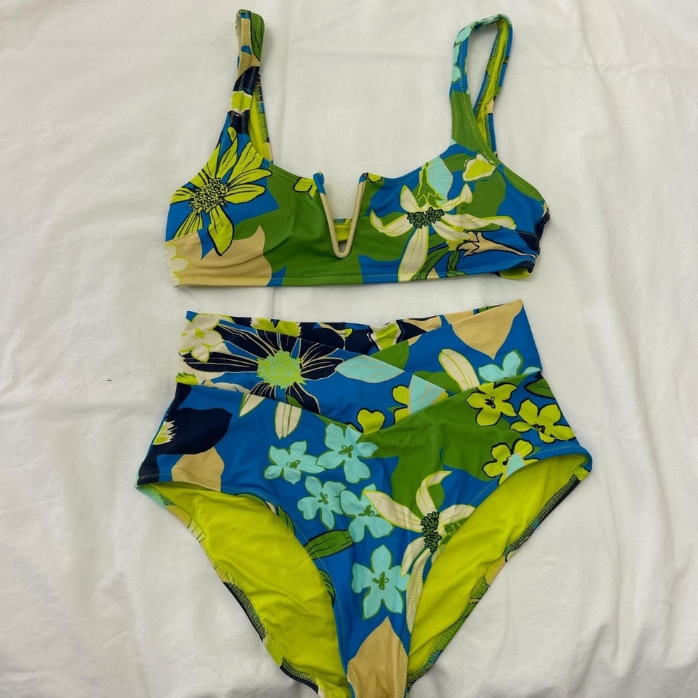 Floral Bikini Set in Blue and Green